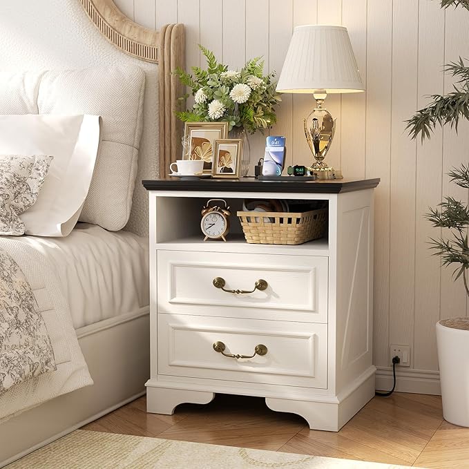 Farmhouse Nightstand with Charging Station