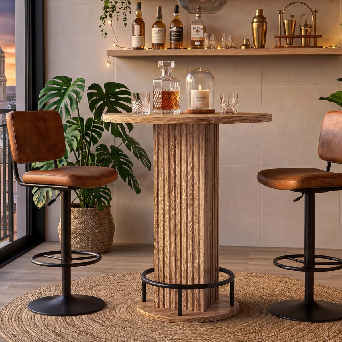 Round Wood Bar Table