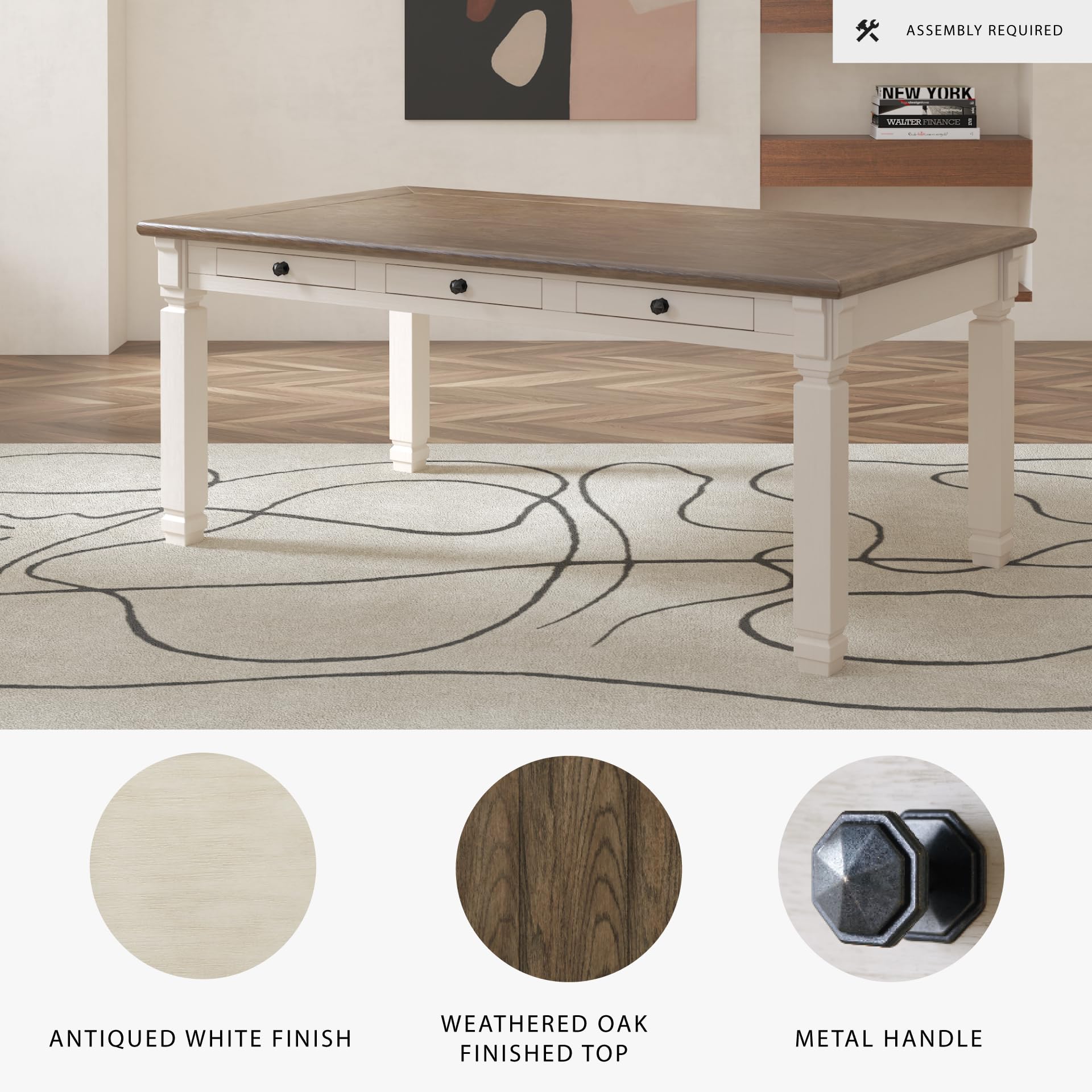 Farmhouse Dining Table with 6 Storage Drawers