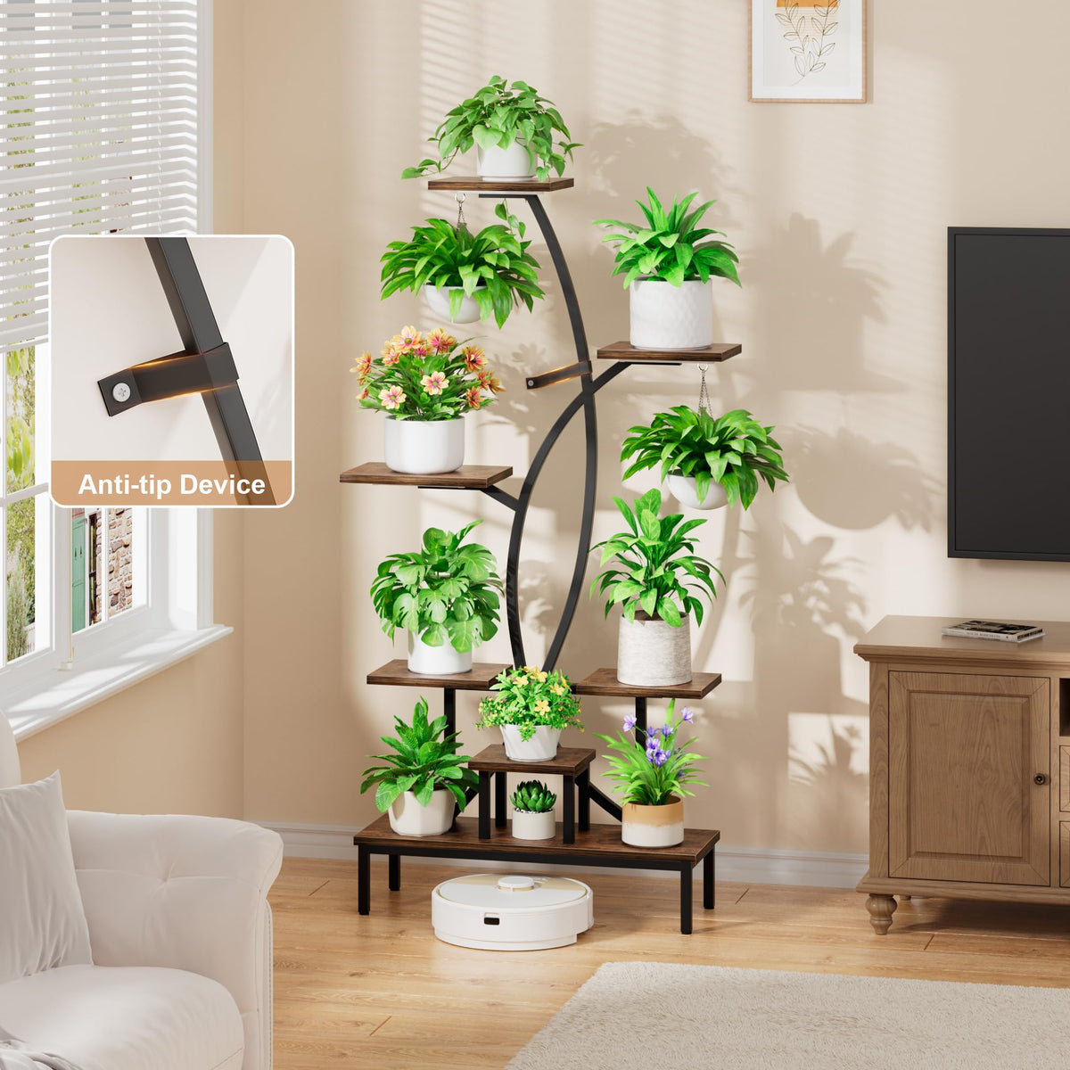 JUSTOGO Plant Stand Indoor with Grow Lights - Tall Indoor Plant Shelf
