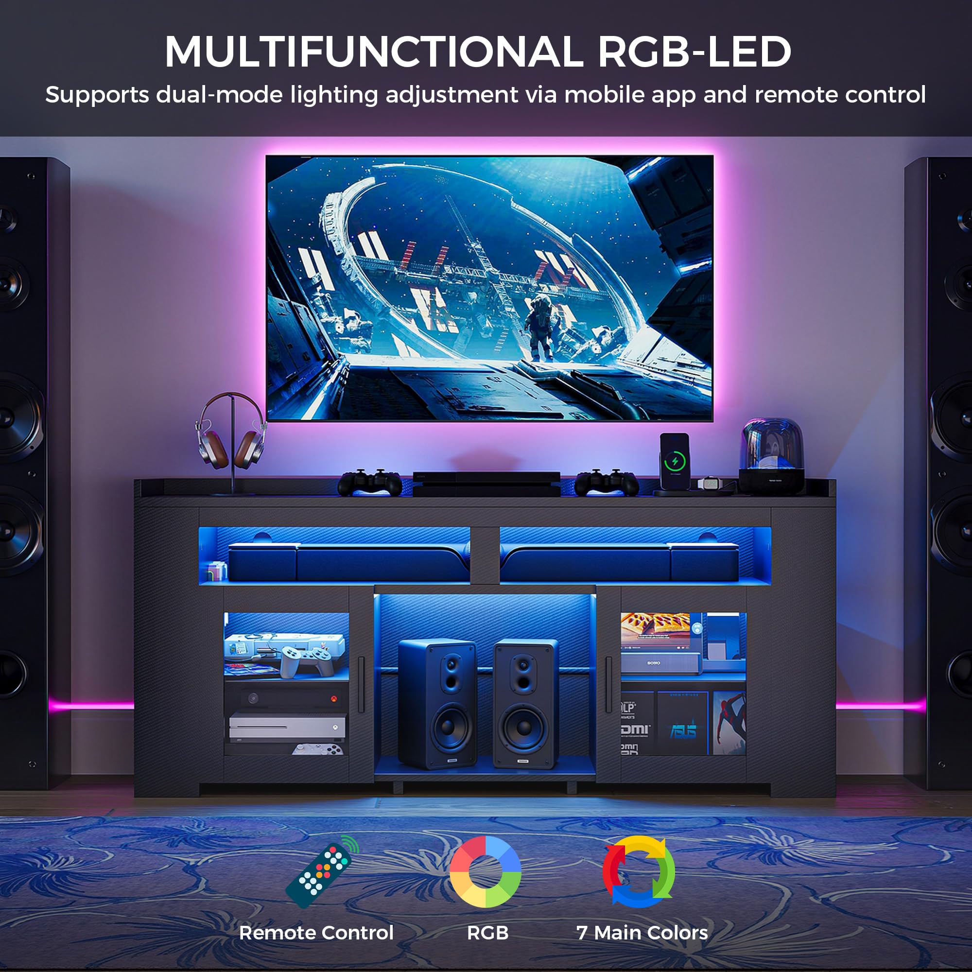 TV Stand with Charging Station & LED Lights