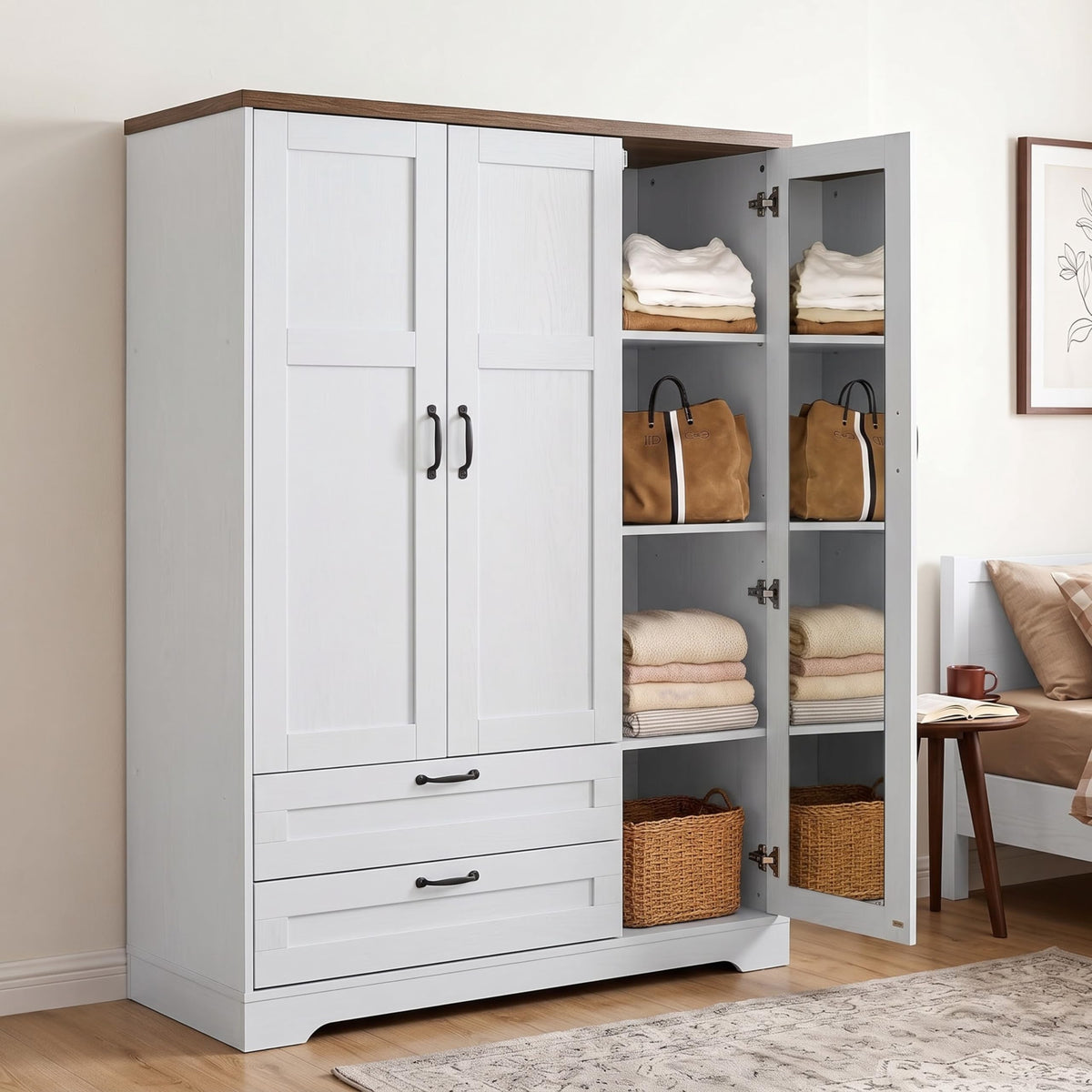 White 3-Door Wardrobe with Mirror