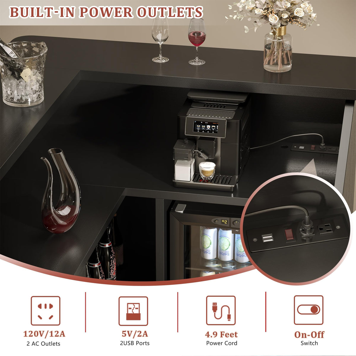 L-Shaped Bar Cabinet with Fridge Space