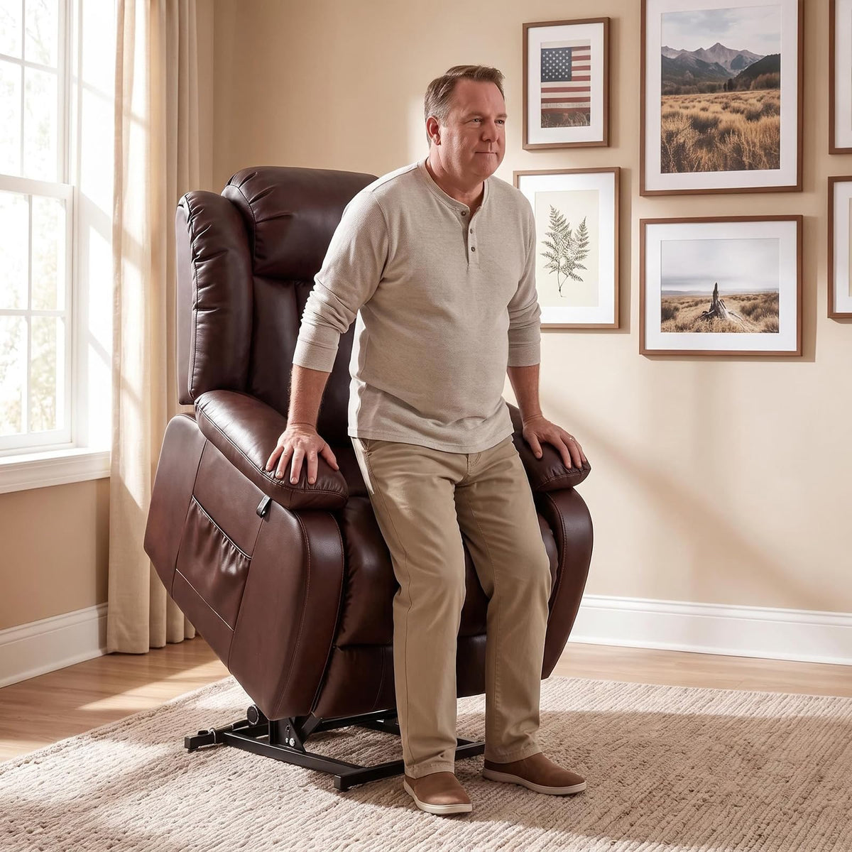 Power Lift Recliner Chair for Elderly, Electric Lift Chair with USB & Type-C Ports, Lift Chair Recliner with Remote Control, Comfortable Reclining Chair for Seniors Adults with Cup Holder, Dark Brown
