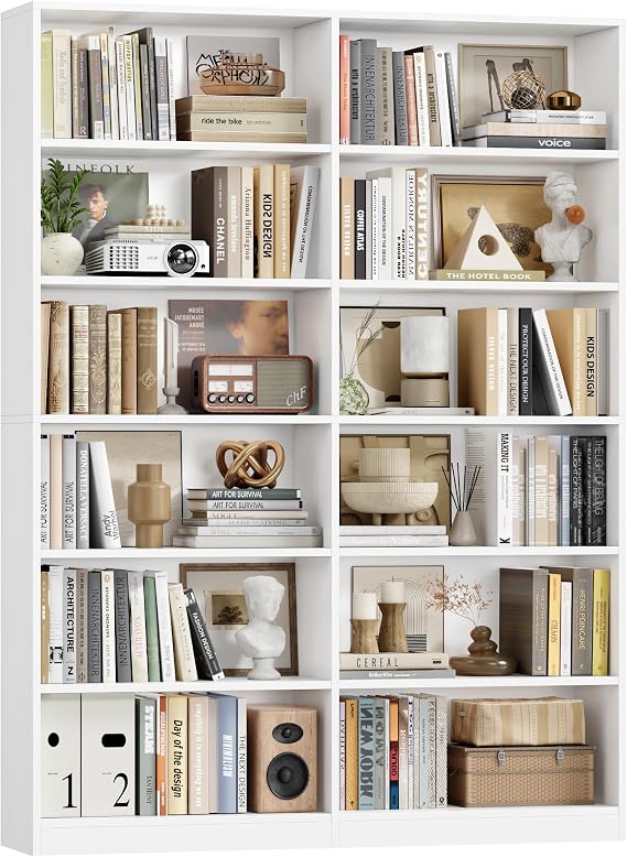 6-Tier Double Wide Black Bookshelf