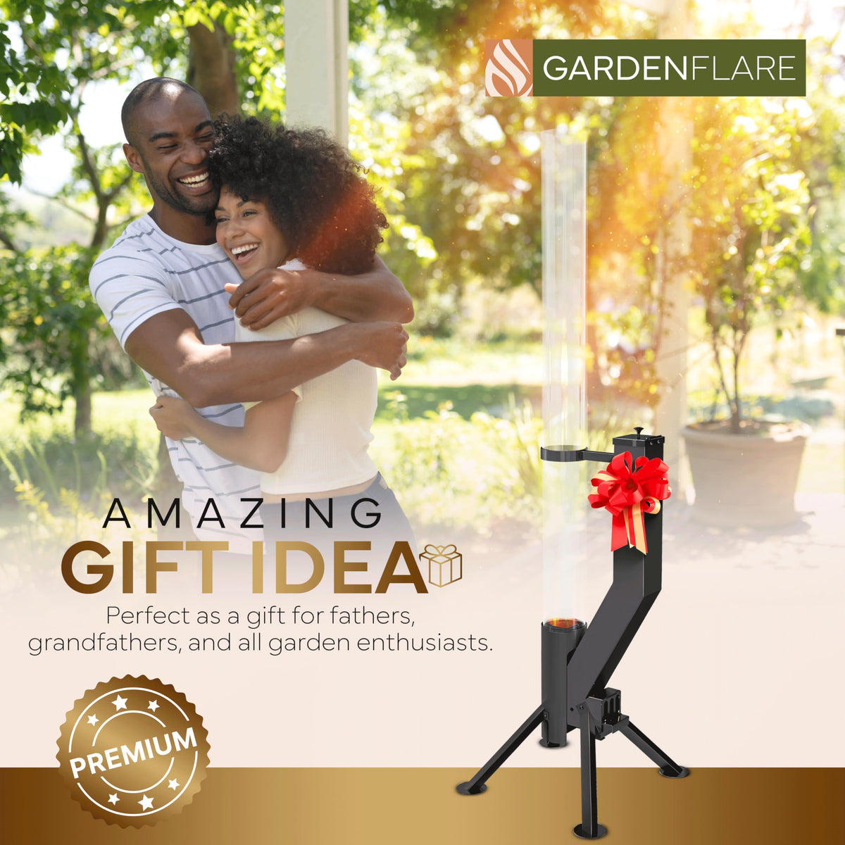 GARDENFLARE Premium 58in Wood Pellet Patio Heater, Fire Tube, Black