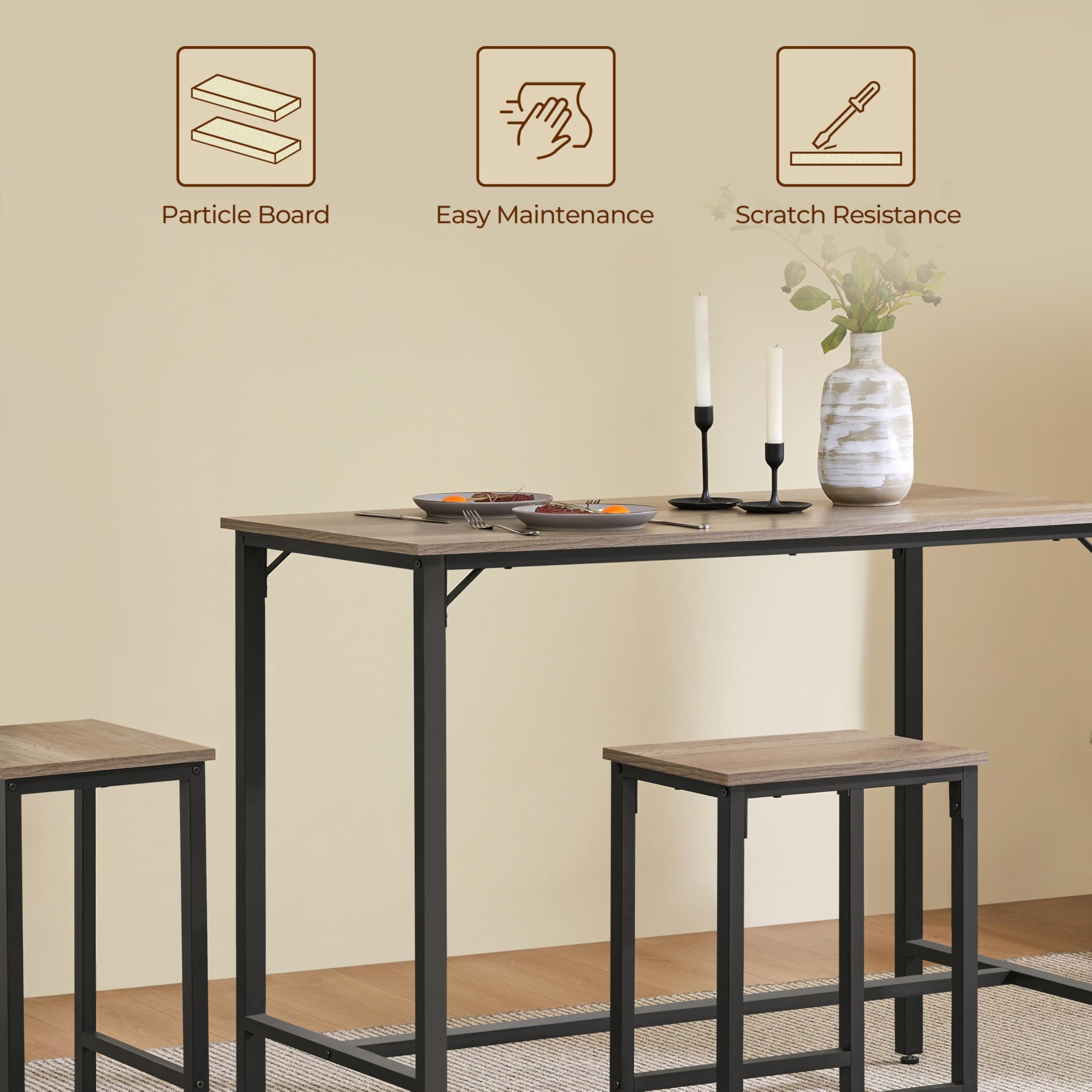 3-Piece Counter Height Dining Table Set with Bar Stools