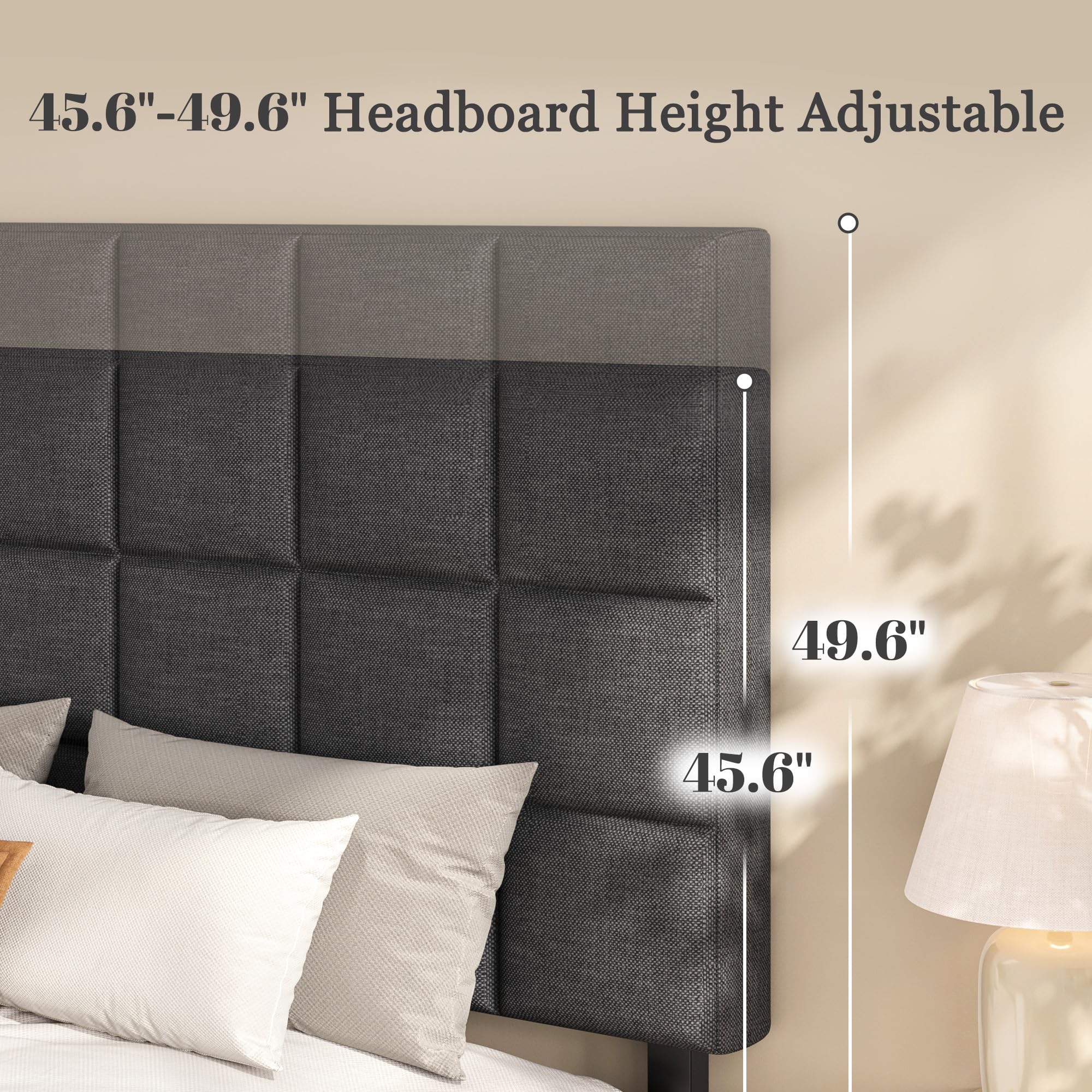 Upholstered Platform Bed Frame with Adjustable Headboard