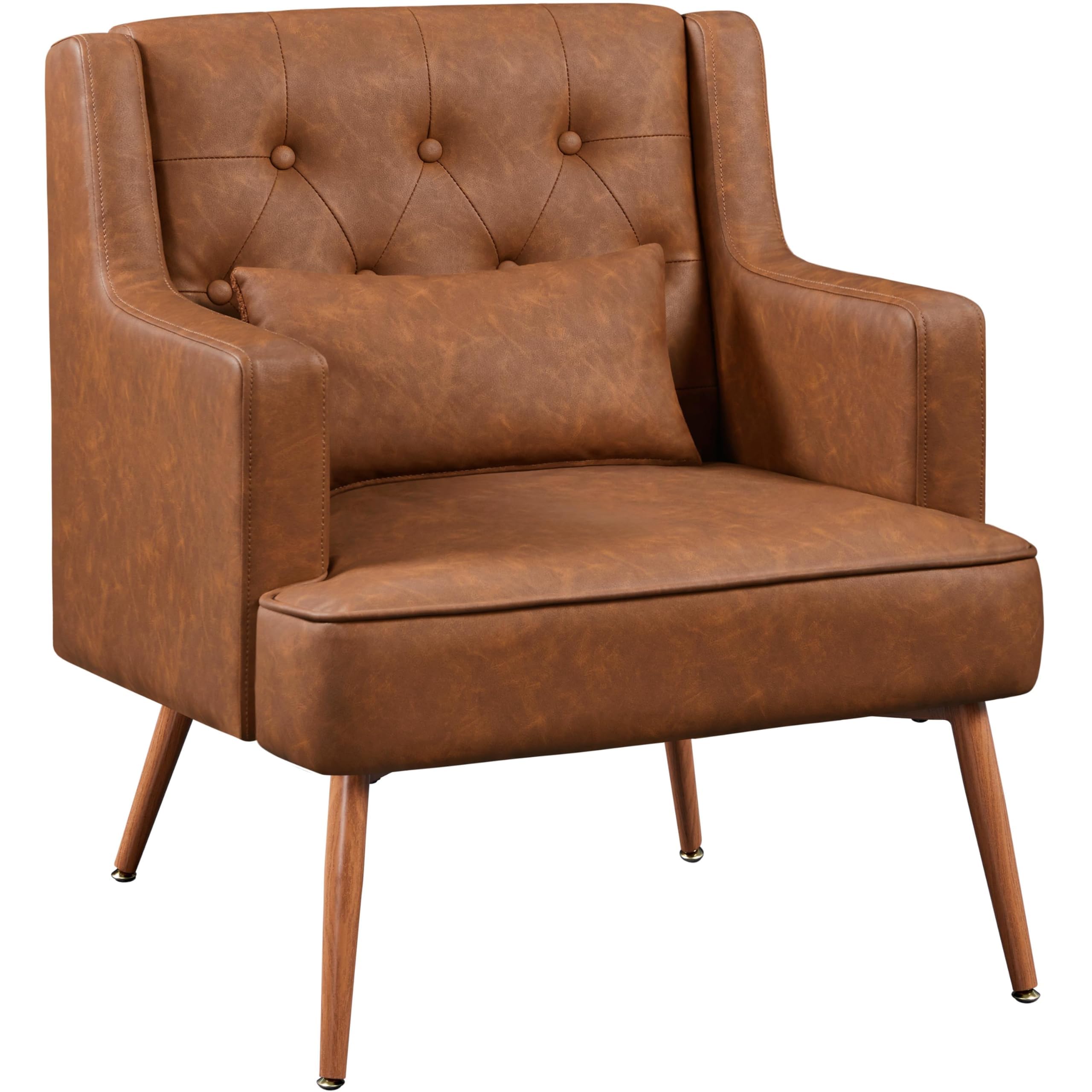 Mid-Century PU Leather Accent Chair