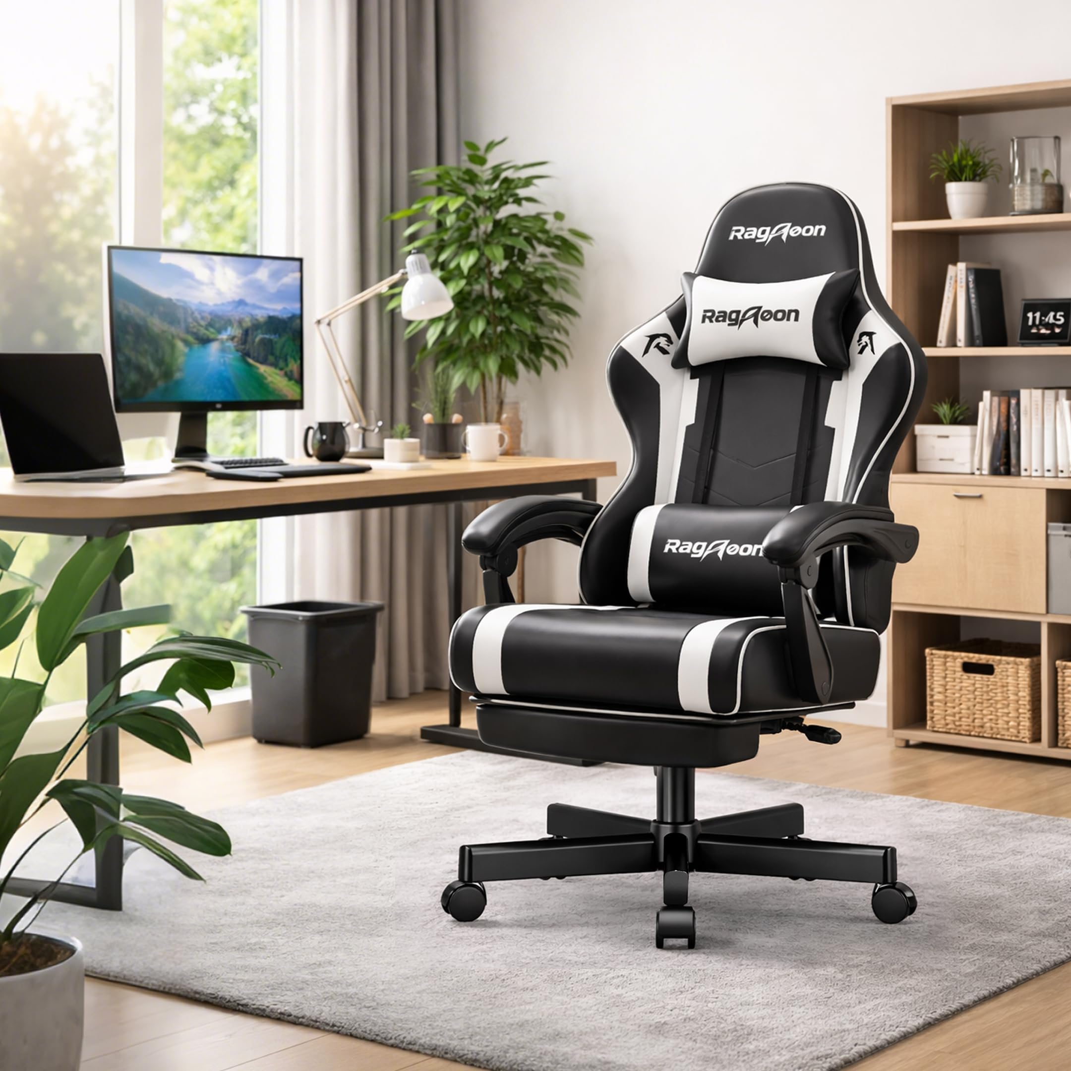 Ergonomic Gaming Chair with Footrest, Headrest & Lumbar Support