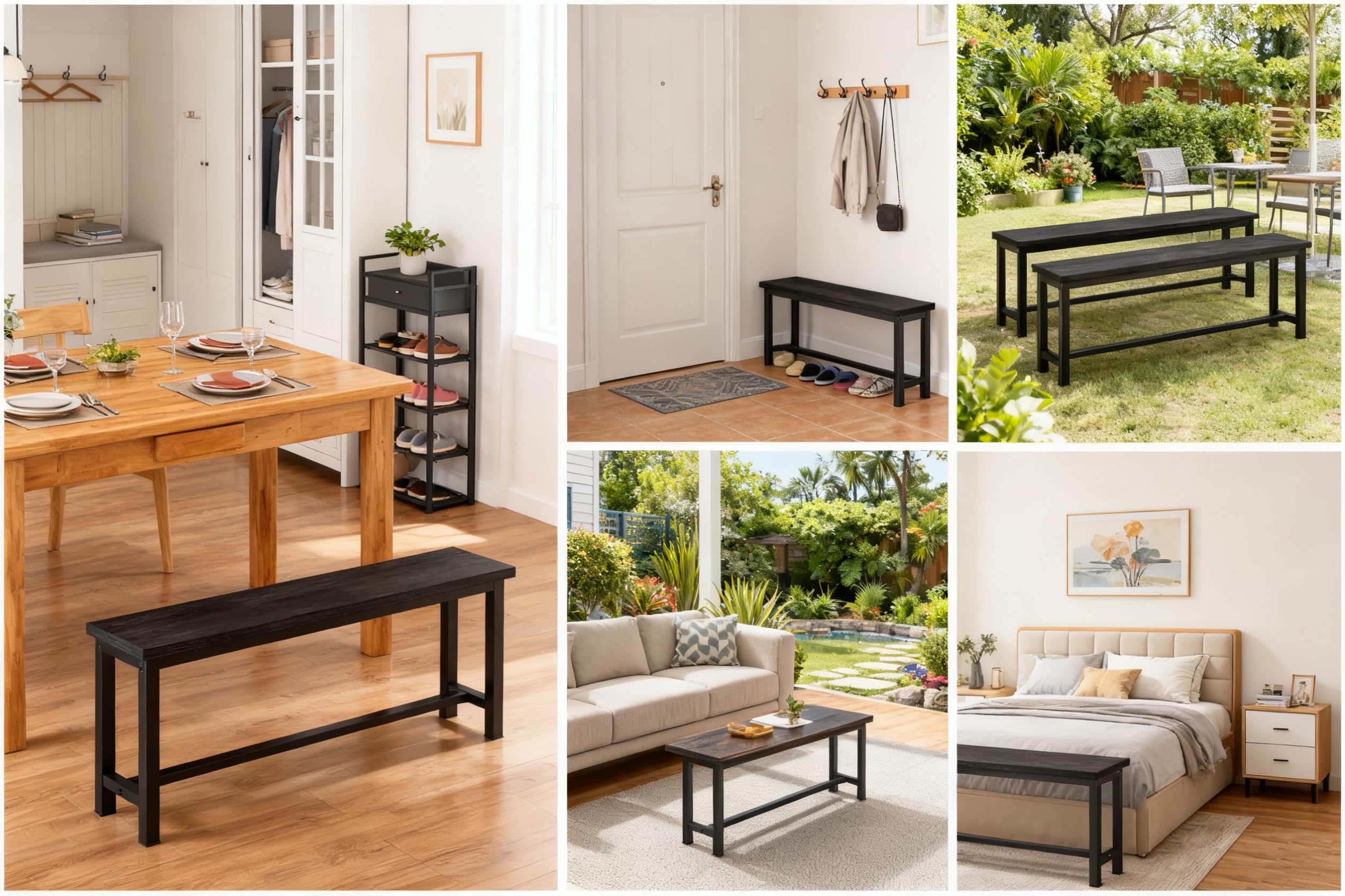 Industrial Wood Dining Bench Set of 2