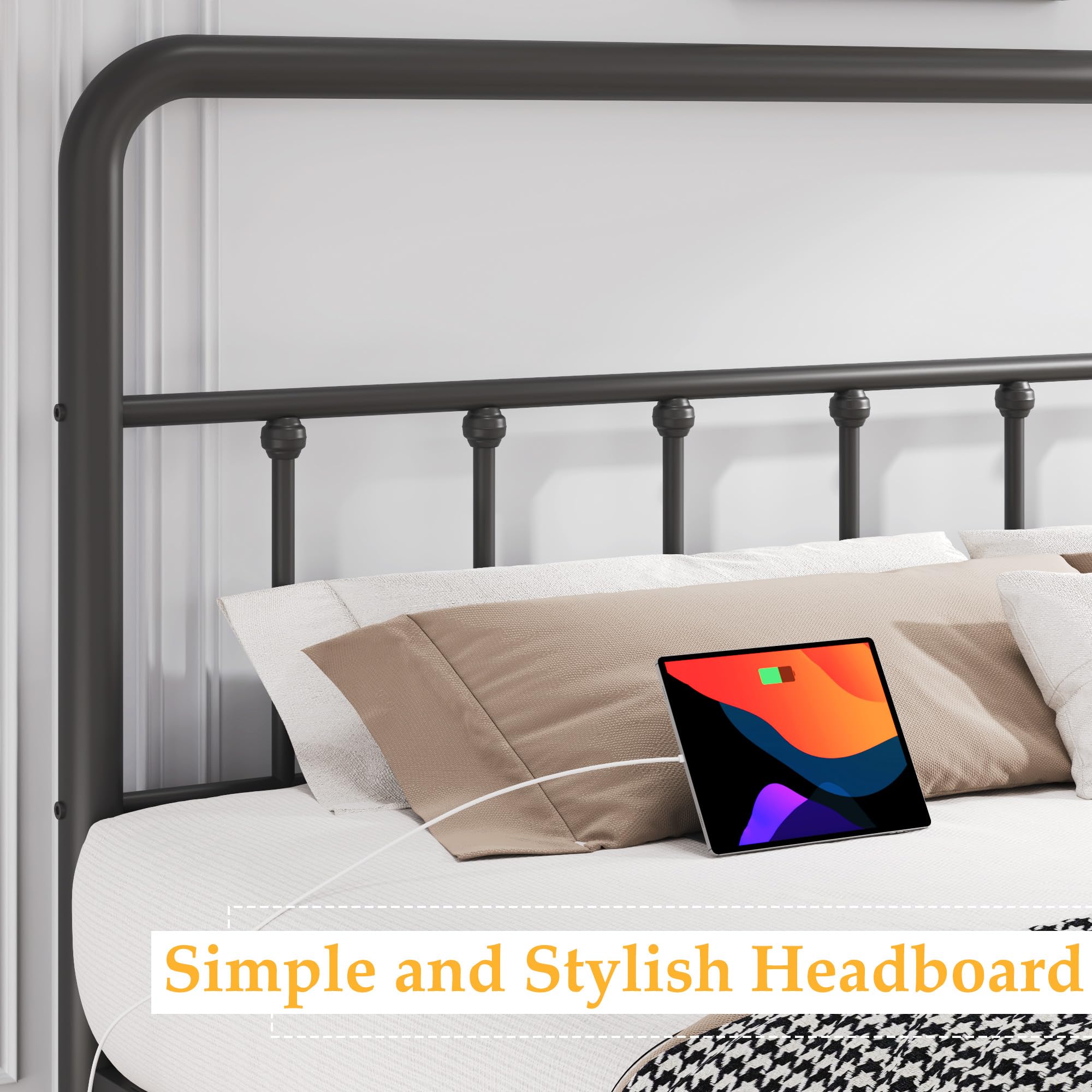 Queen Bed Frame with LED Headboard & Charging Station
