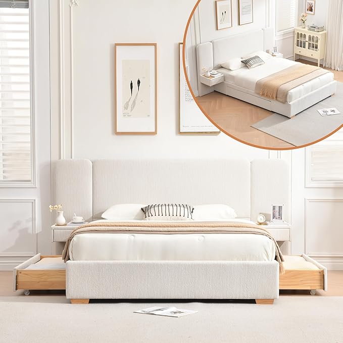 Platform Bed Frame with Nightstands & Storage Drawers