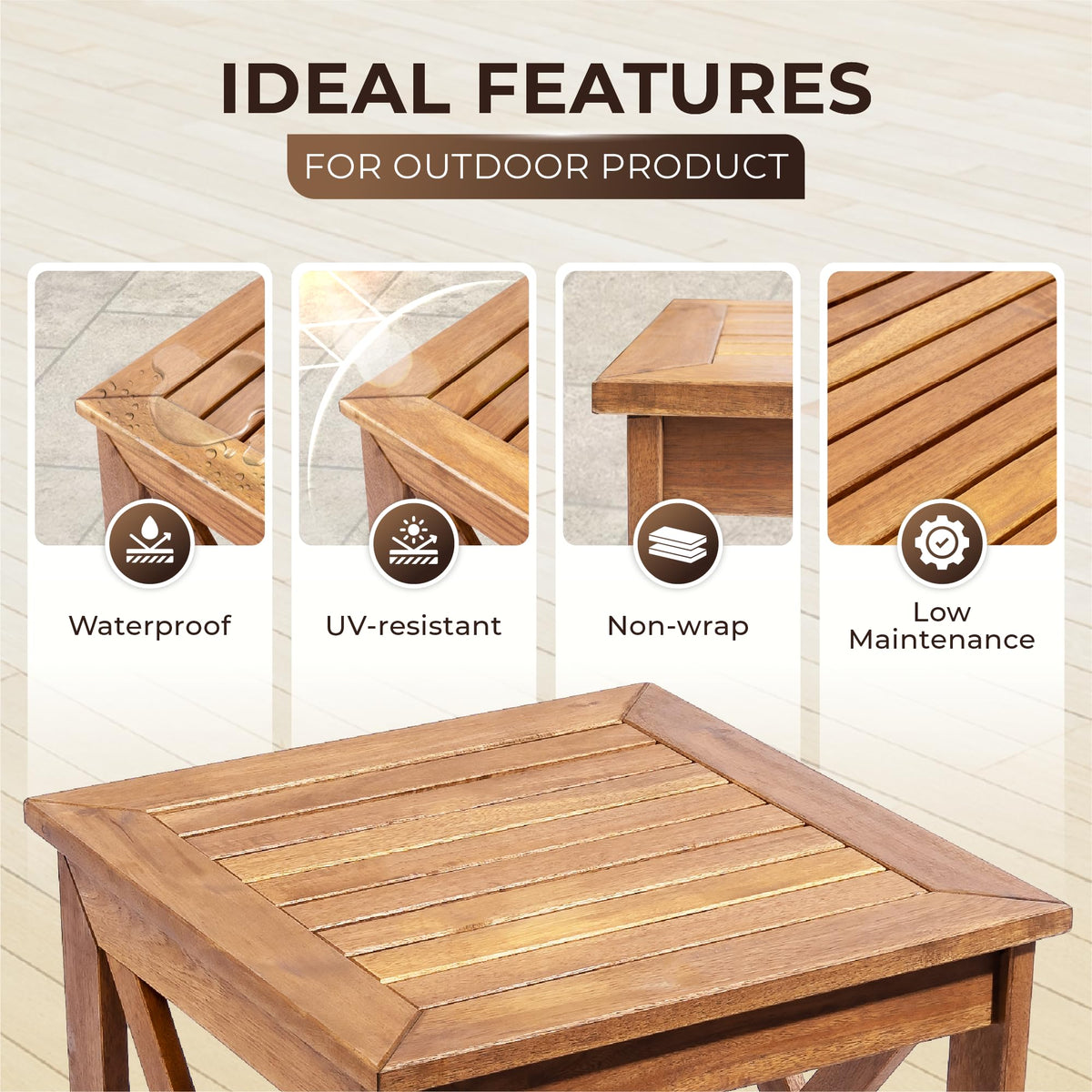 ARROWSTONE 100% Acacia Wood Small Table, Side Table for Indoor & Outdoor Space, Patio, Poolside, Garden, Living Room (X-braced Style)