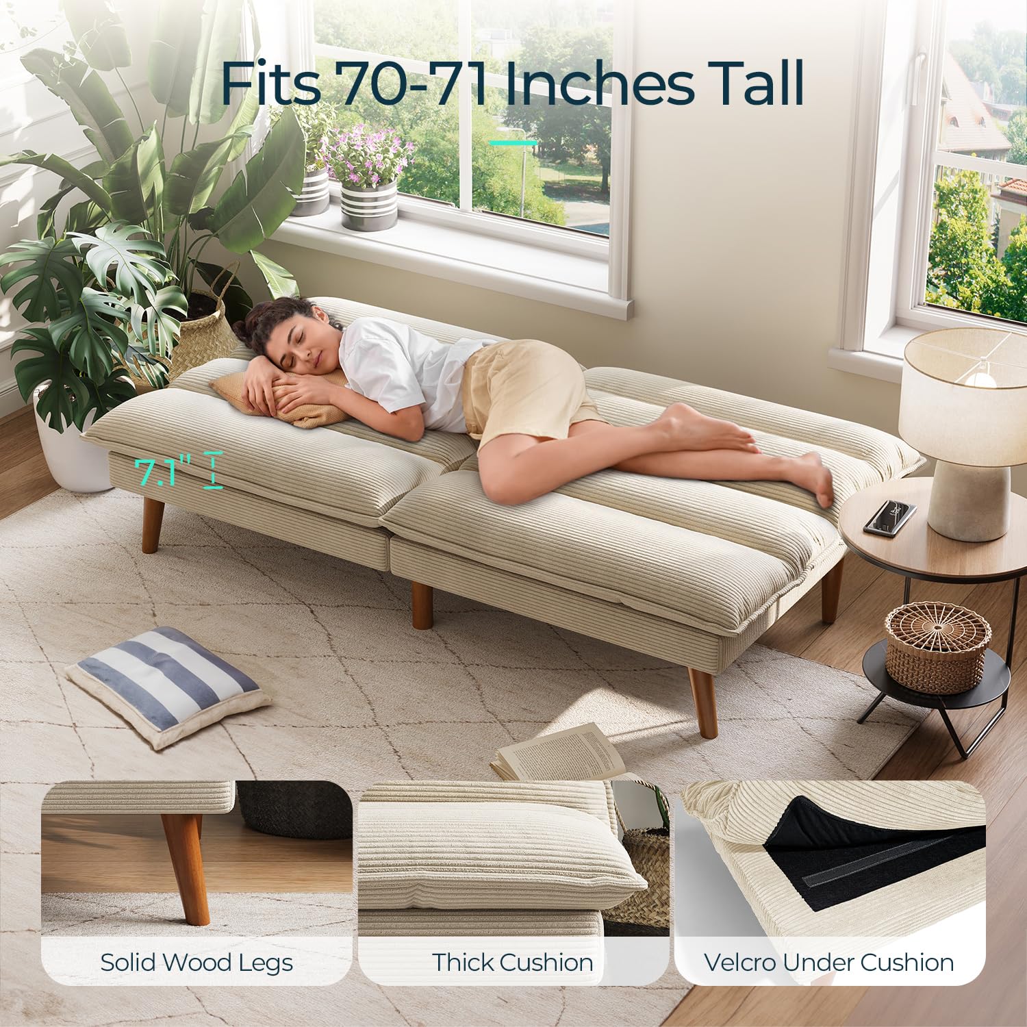 Convertible Corduroy Futon Sofa Bed