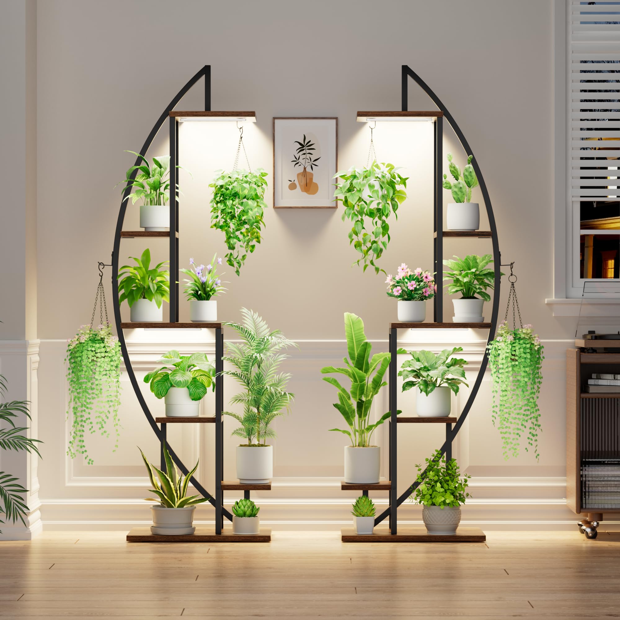 6-Tier Half-Moon Plant Stand with Grow Lights, 2-Pack