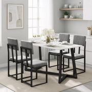 5-Piece Faux Marble Dining Table Set with Upholstered Chairs
