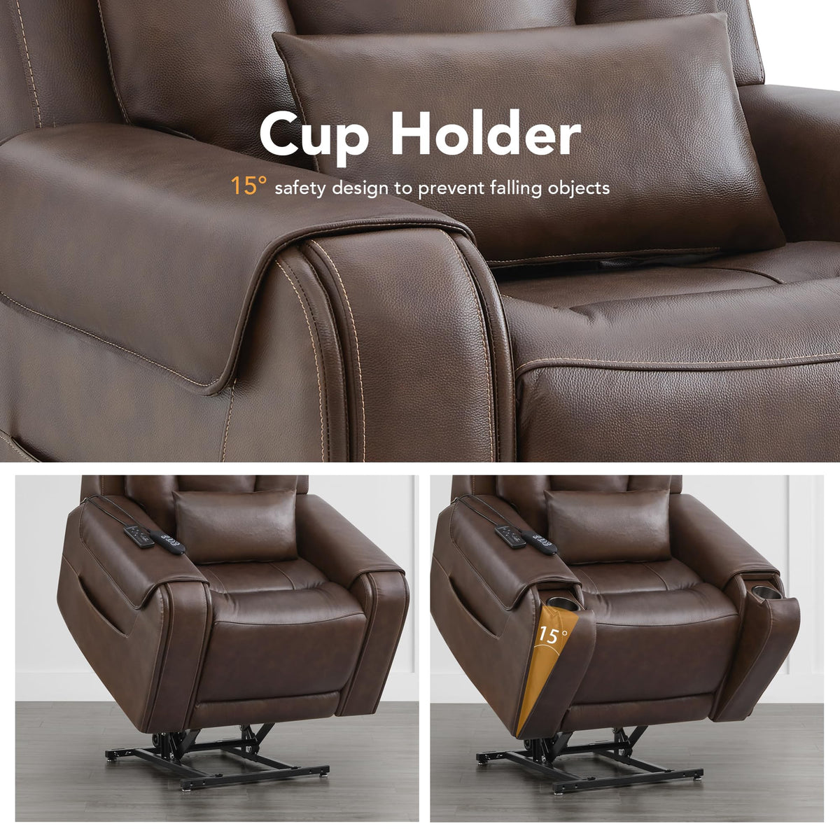CHITA Genuine Leather Power Lift Recliner Chair for Elderly, Dark Brown