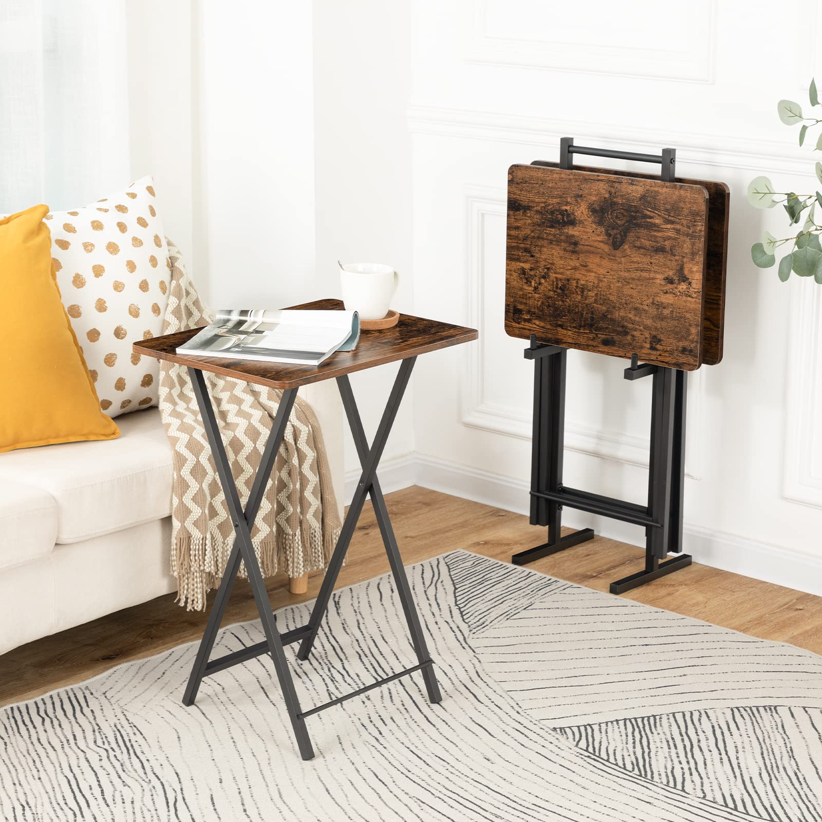 Folding TV Tray Tables Set of 4 with Stand