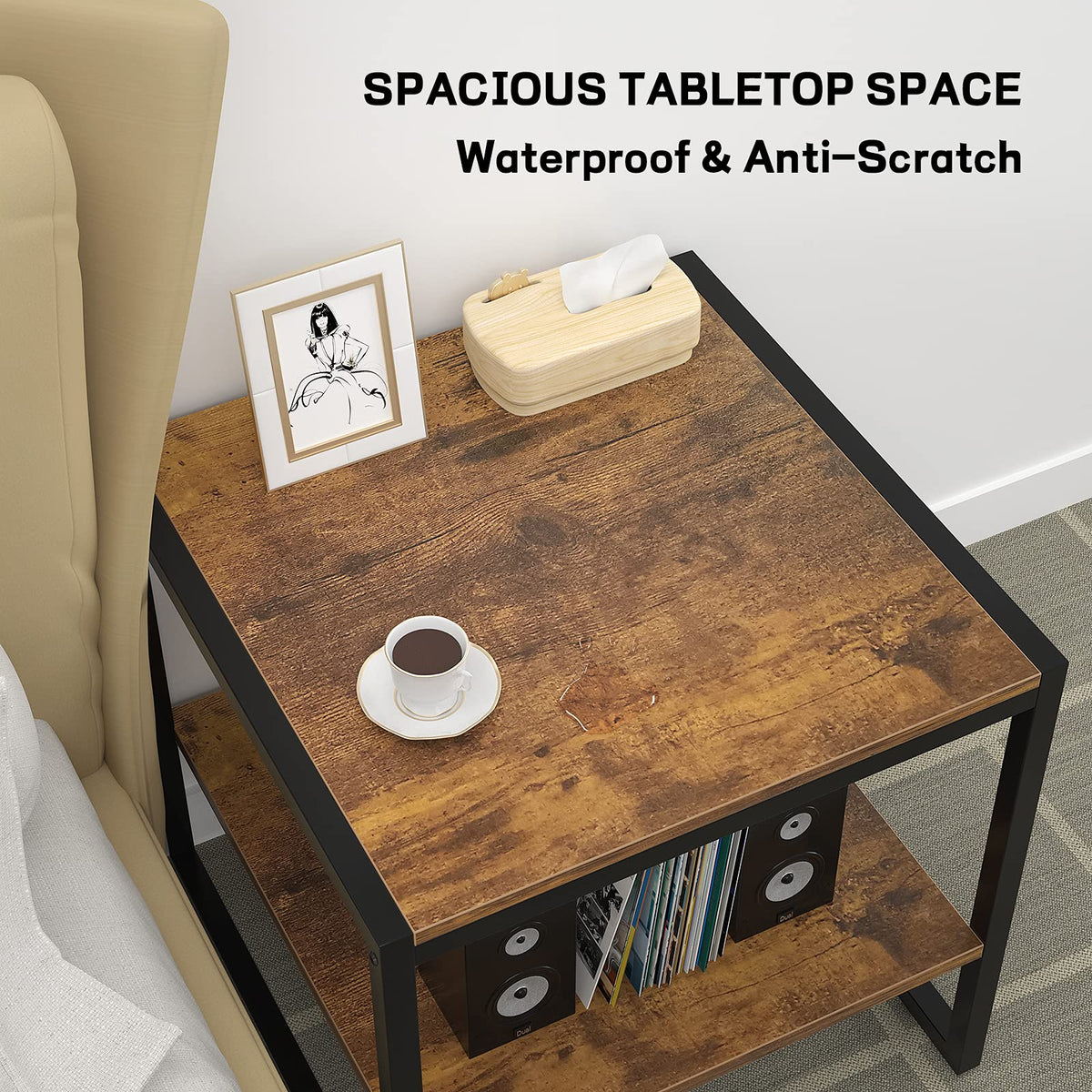 Homieasy End Table, 20 Inch Square Side Table, Mini Fridge Stand