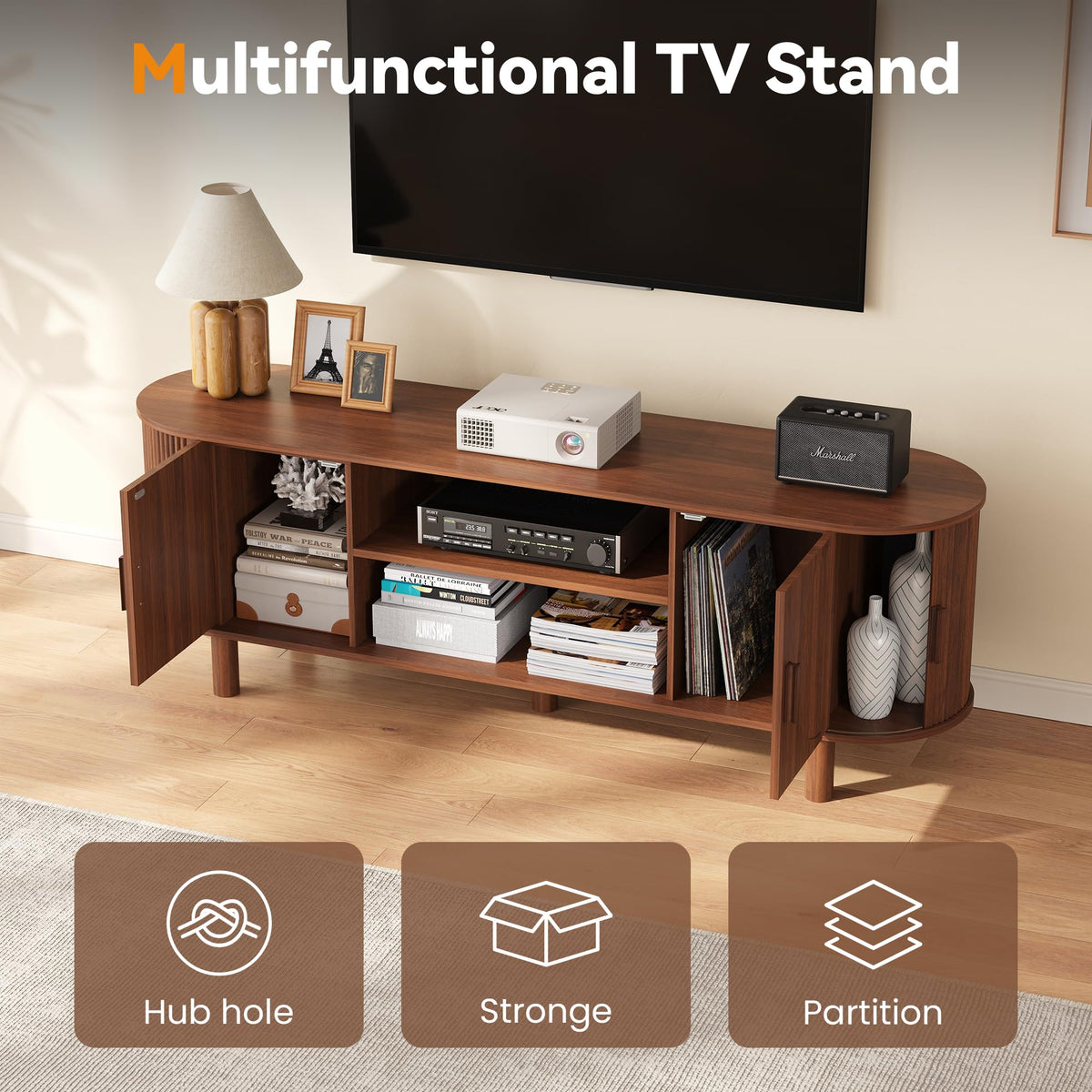 Fluted Sliding-Door TV Stand
