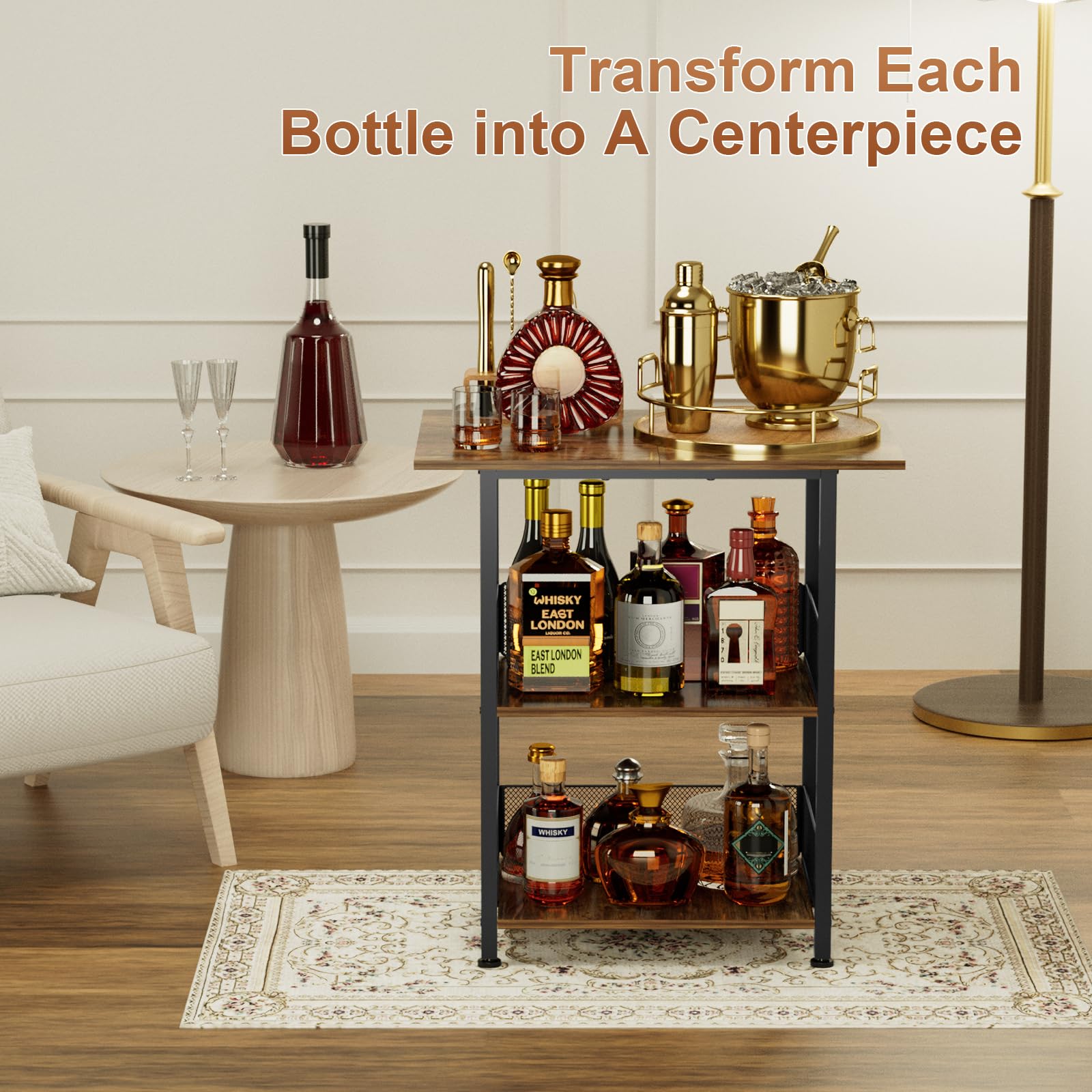 3-Tier Bar Cart with Lockable Wheels