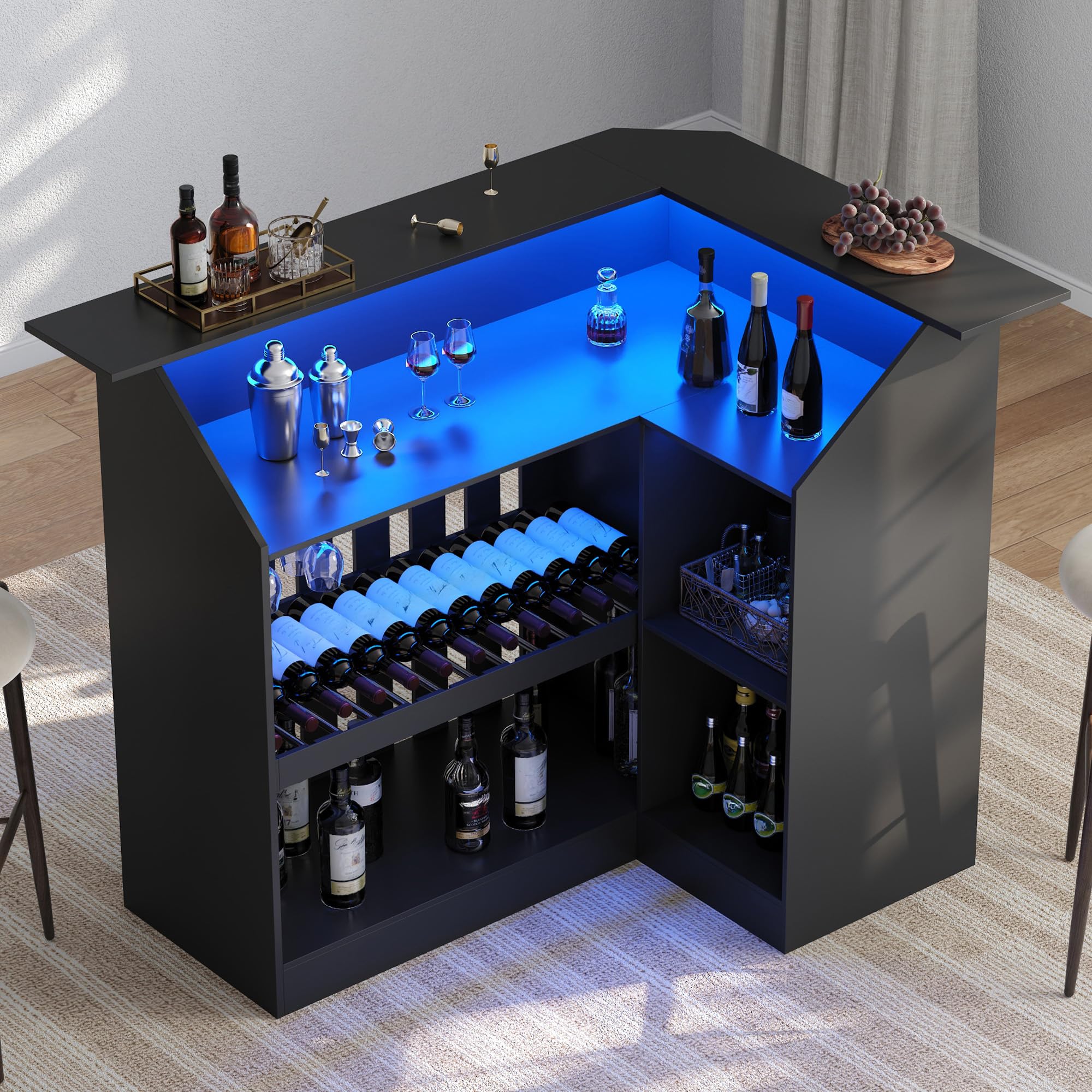 L-Shaped Bar Cabinet with LED Light