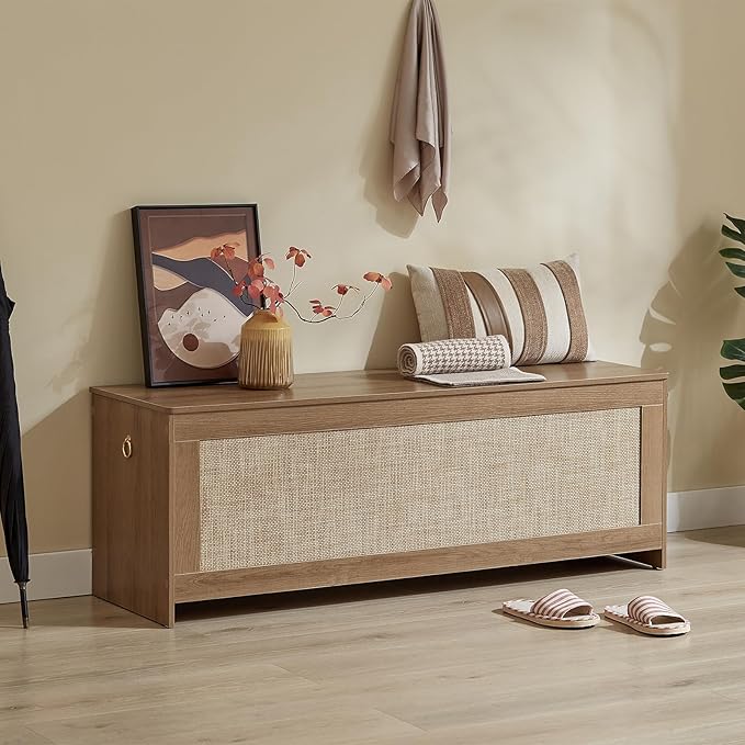 Wood Storage Bench with Safety Hinges – 51.2" Extra Large