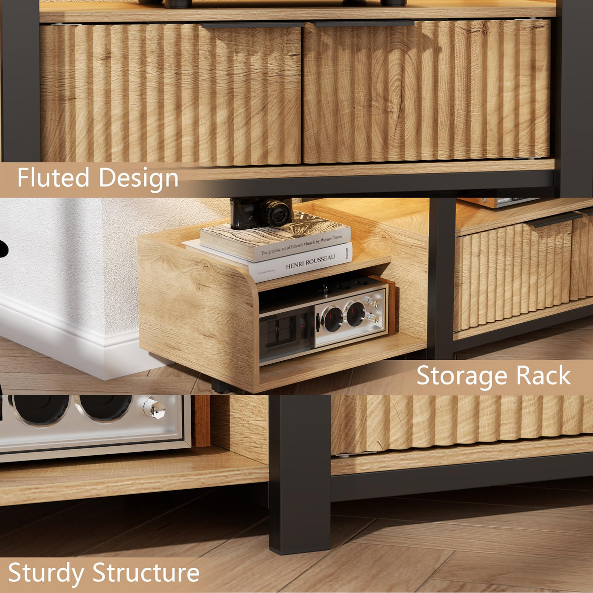 Gyfimoie TV Stand with LED Lights & Storage Cabinet for TVs up to 55"/60''