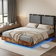 LUCKLIFE Floating Bed Frame Queen Size with Smart LED Lights, Adjustable Headboard, Upholstered Modern Metal Platform Bed, Easy Assembly, Under-Bed Storage, Queen