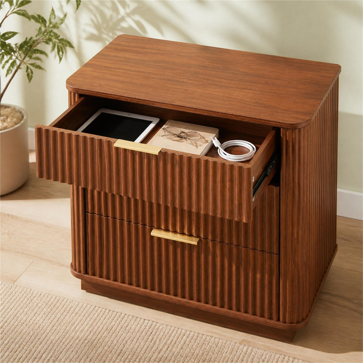 White 3-Drawer Nightstands, Set of 2