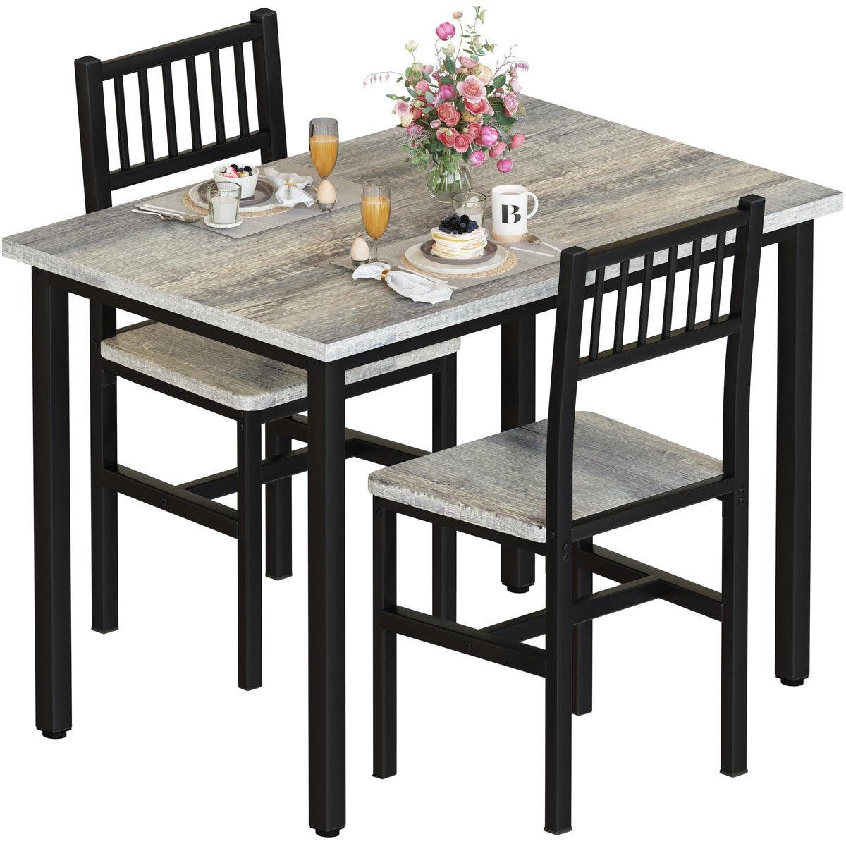 AWQM 3 Piece Dining Table, Small Kitchen Table Set for 2 with Chairs(Grey)