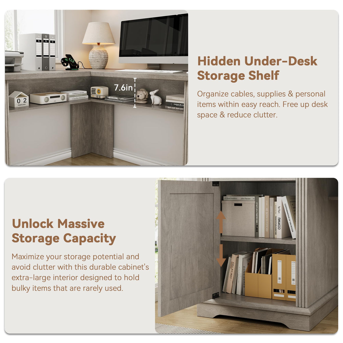 Farmhouse L-Shaped Desk with Charging Station