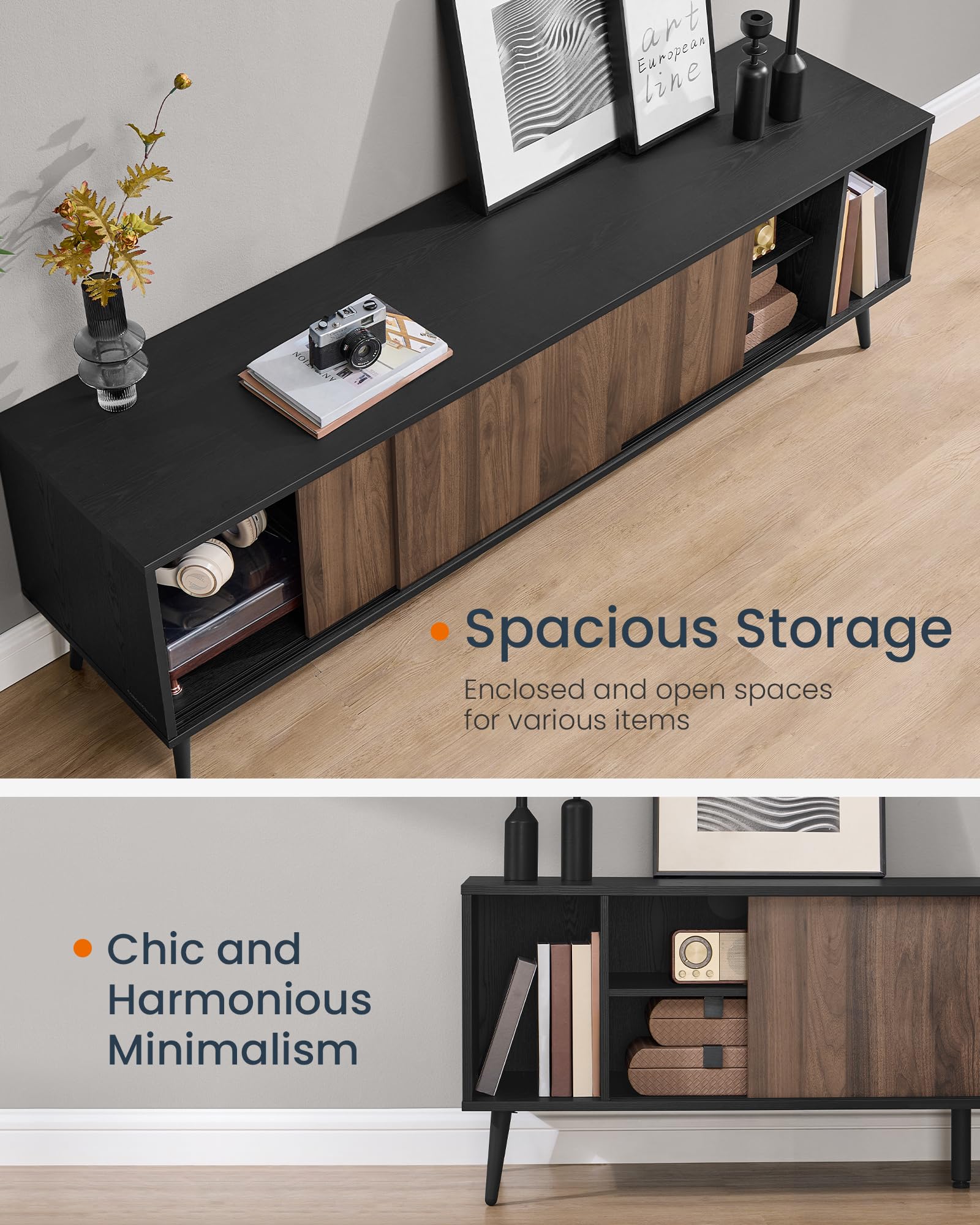 63" TV Stand with Sliding Doors & Storage