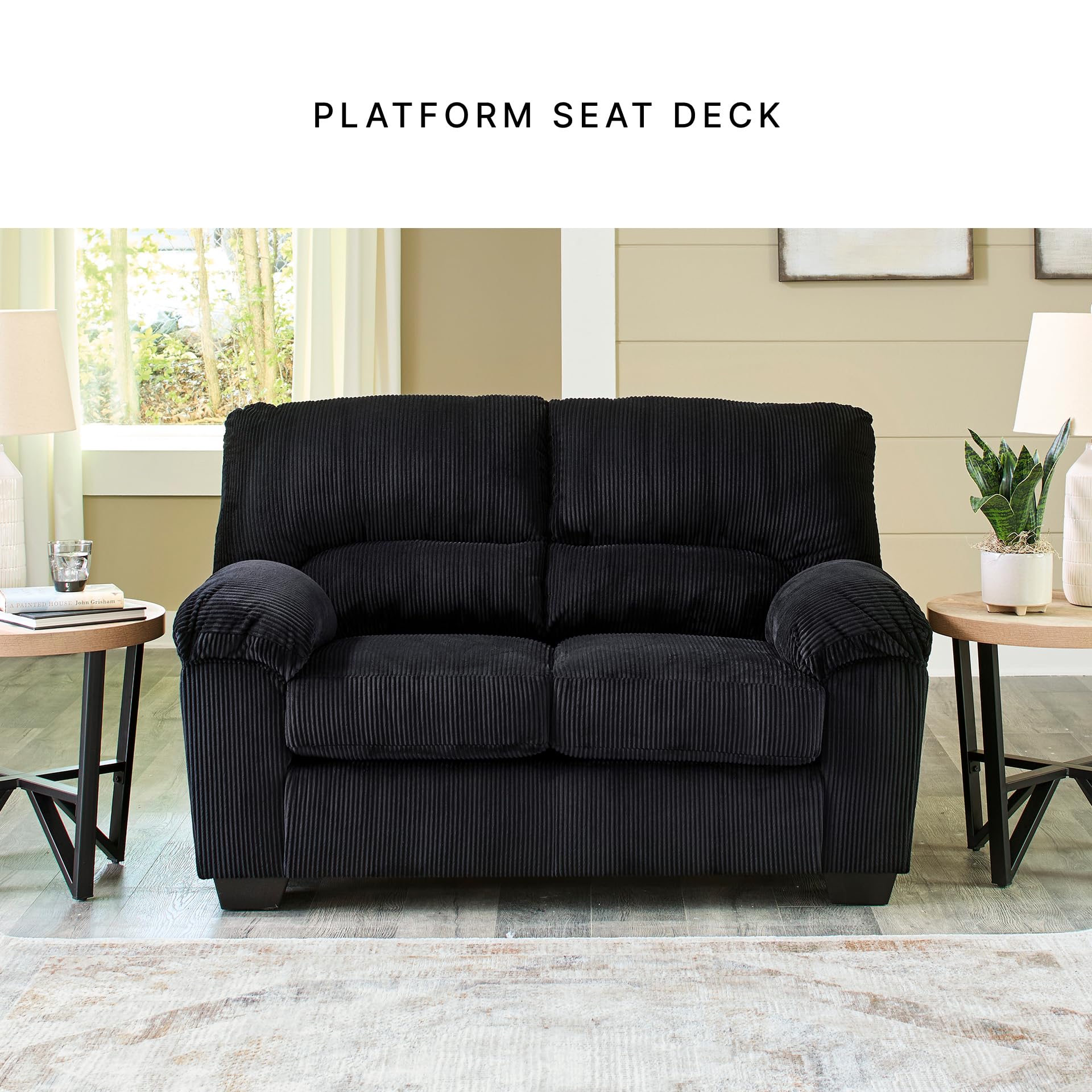 Signature Design by Ashley SimpleJoy Modern Loveseat for Living Room, Black