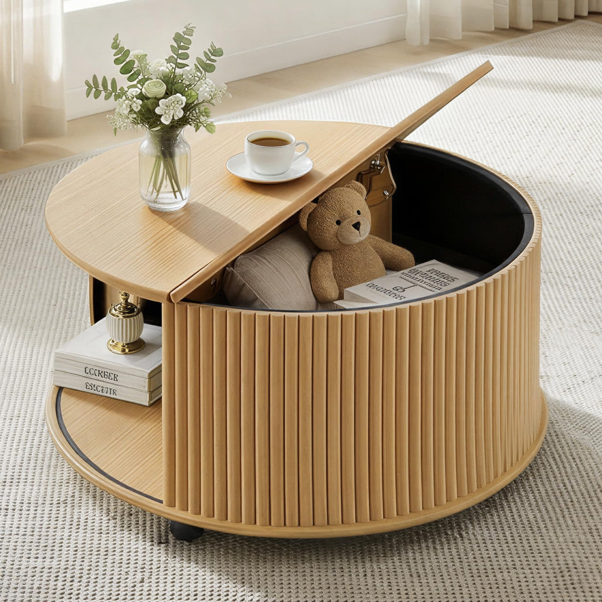 Round Fluted Storage Coffee Table
