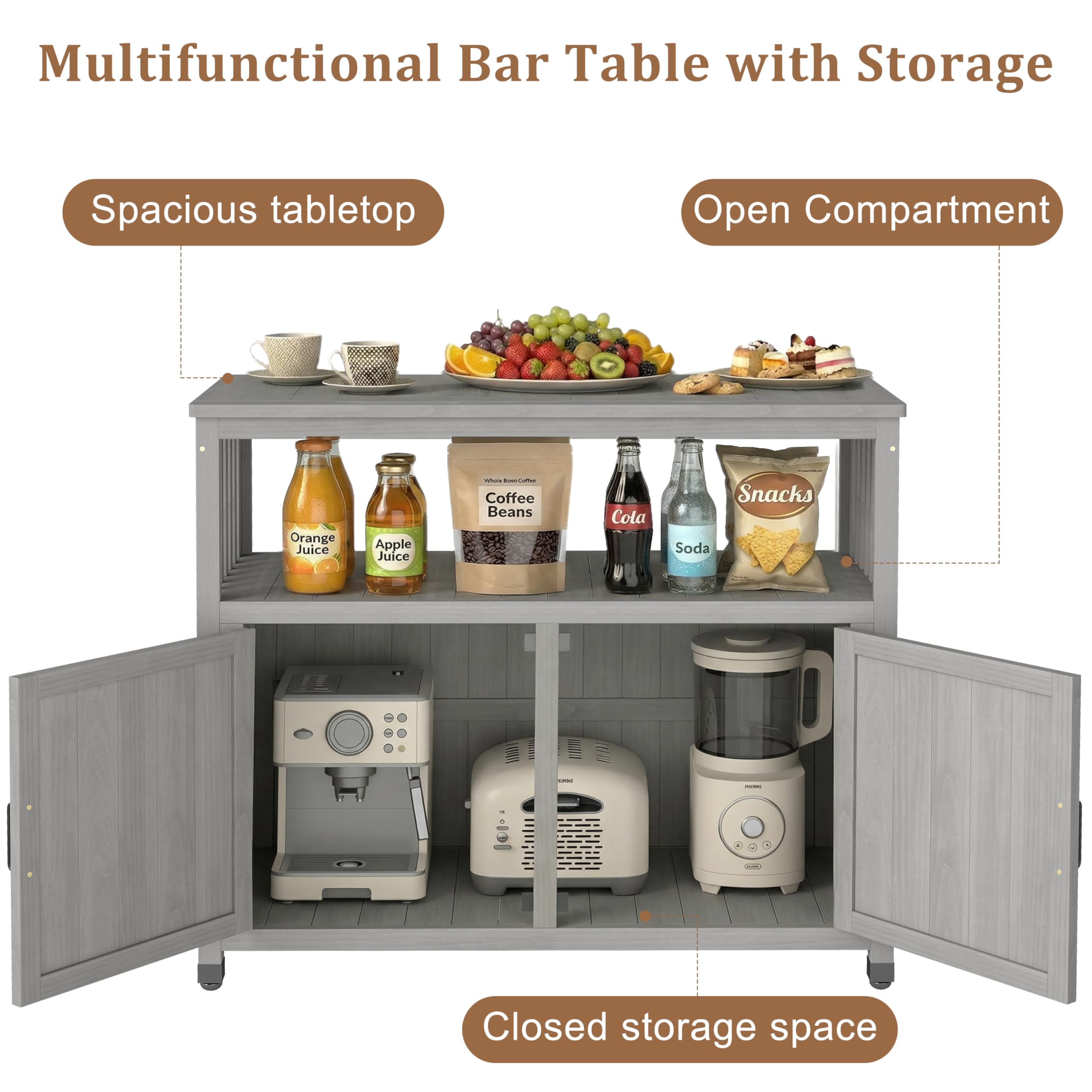 Cedar Outdoor Patio Bar Table with Storage Cabinet