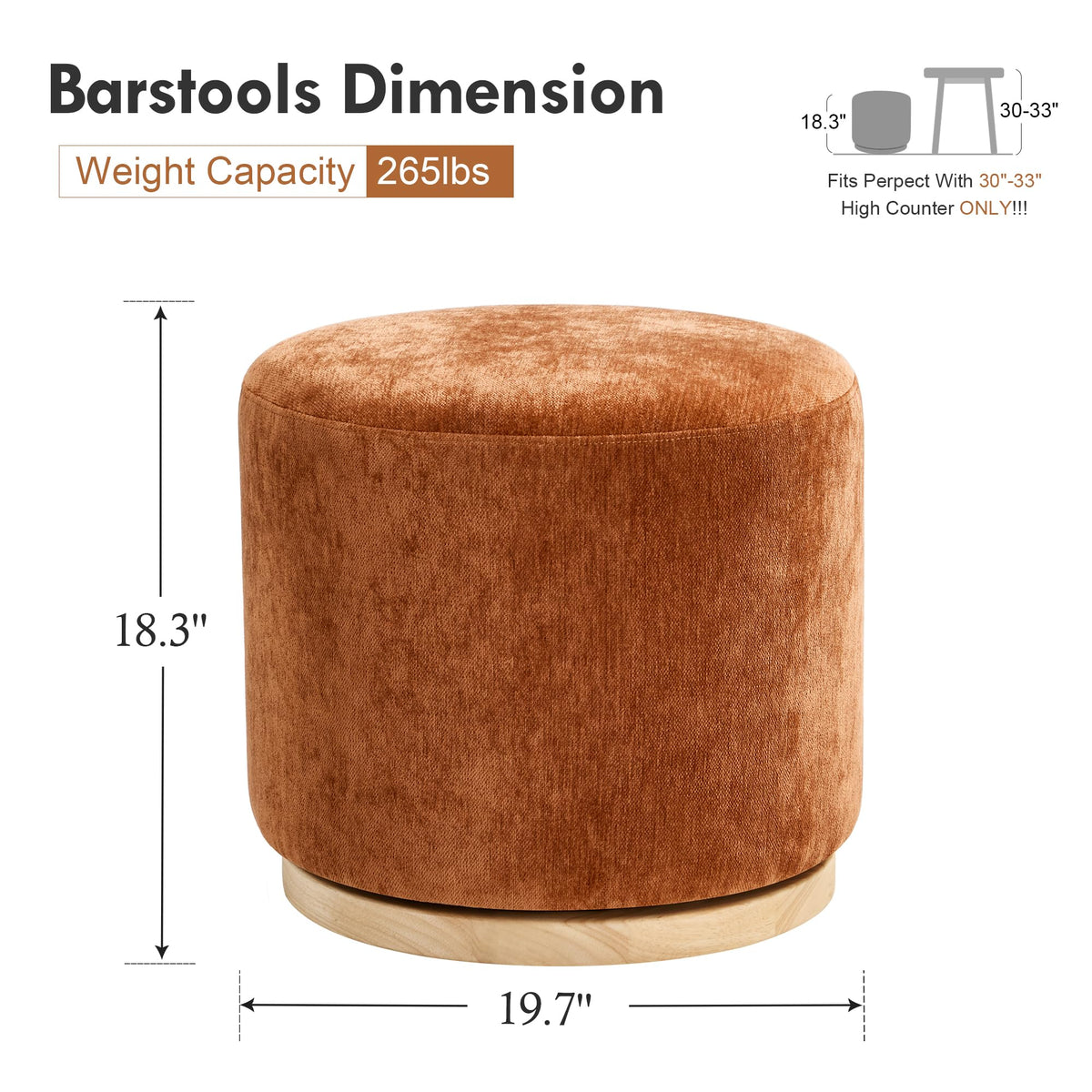 Zibeths Swivel Round Ottoman Set of 2, Burnt Orange Chenille Footstool