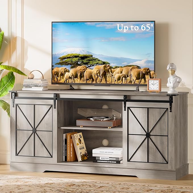 65" Farmhouse TV Stand with Sliding Barn Doors