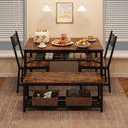 Garvee Dining Table Set for 4 with Bench and Chairs, 4-Piece Kitchen Table Set with Storage – Space-Saving Dining Table for Apartments and Dining Rooms, Brown