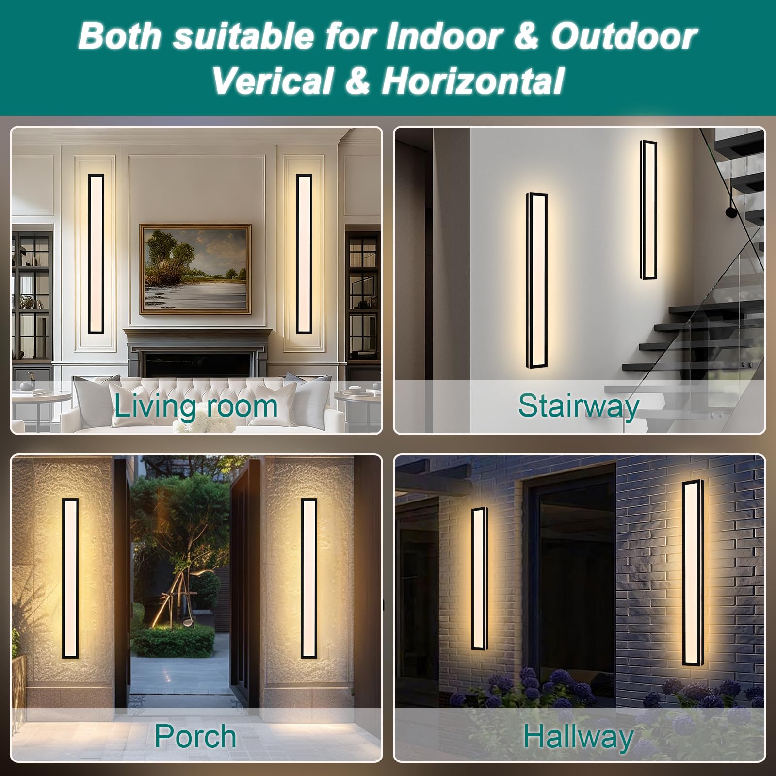 Long Outdoor LED Wall Sconce – 2 Pack, Dimmable 5CCT Linear Light