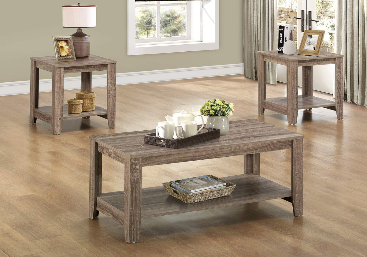 Monarch Specialties I 7914P Table Set, 3pcs Set, Coffee, End, Side, Accent, Living Room, Laminate, Brown, Transitional