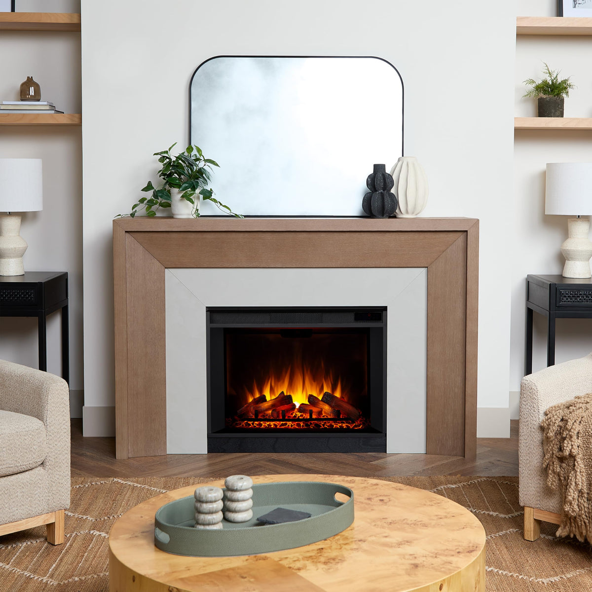 Electric Fireplace with Oak Mantel