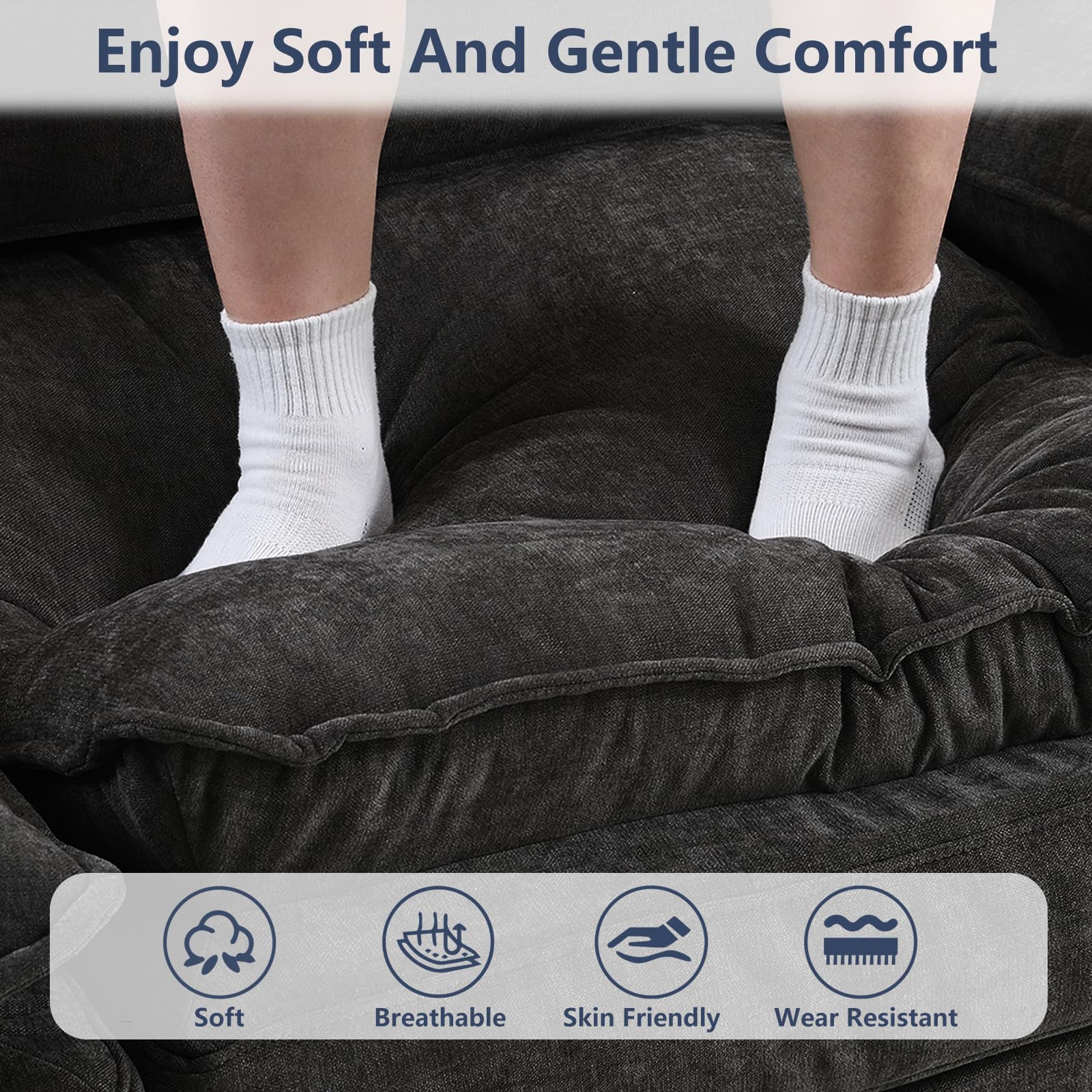 OhaiAura U Shaped Modular Sectional Sofa, Cloud Couch with Movable Ottoman, Comfy Chenille Sofa with Pillows for Living Room, Bedroom, Apartment, Black
