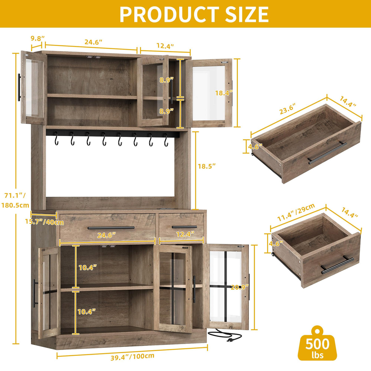 Kitchen Pantry Cabinet with Power Outlets
