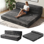Erament Tri-Fold Futon Sofa Bed, 6 Inch Foldable Floor Couch, High-Density Foam Convertible Sleeper Sofa with Removable Washable Corduroy Cover, Portable Floor Mattress for Living Room