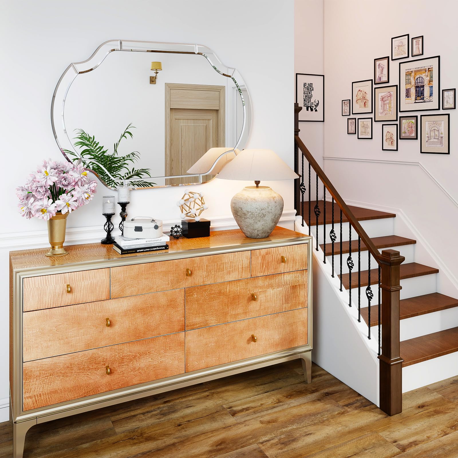 Large Decorative Wall Mirror with Beveled Glass
