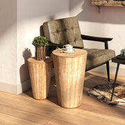 Farmhouse Barrel Side Tables with Storage, Set of 2