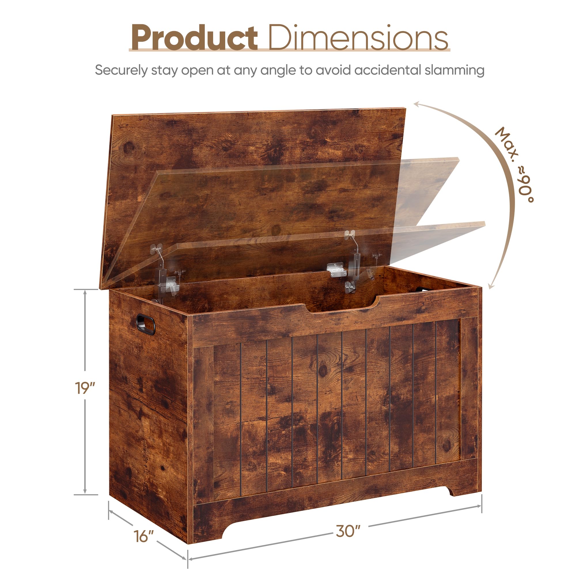 SUPER DEAL Storage Chest, 30 inches Chest Box Organizer with 2 Safety Hinges, Wooden Entryway Storage Bench, Rustic Brown