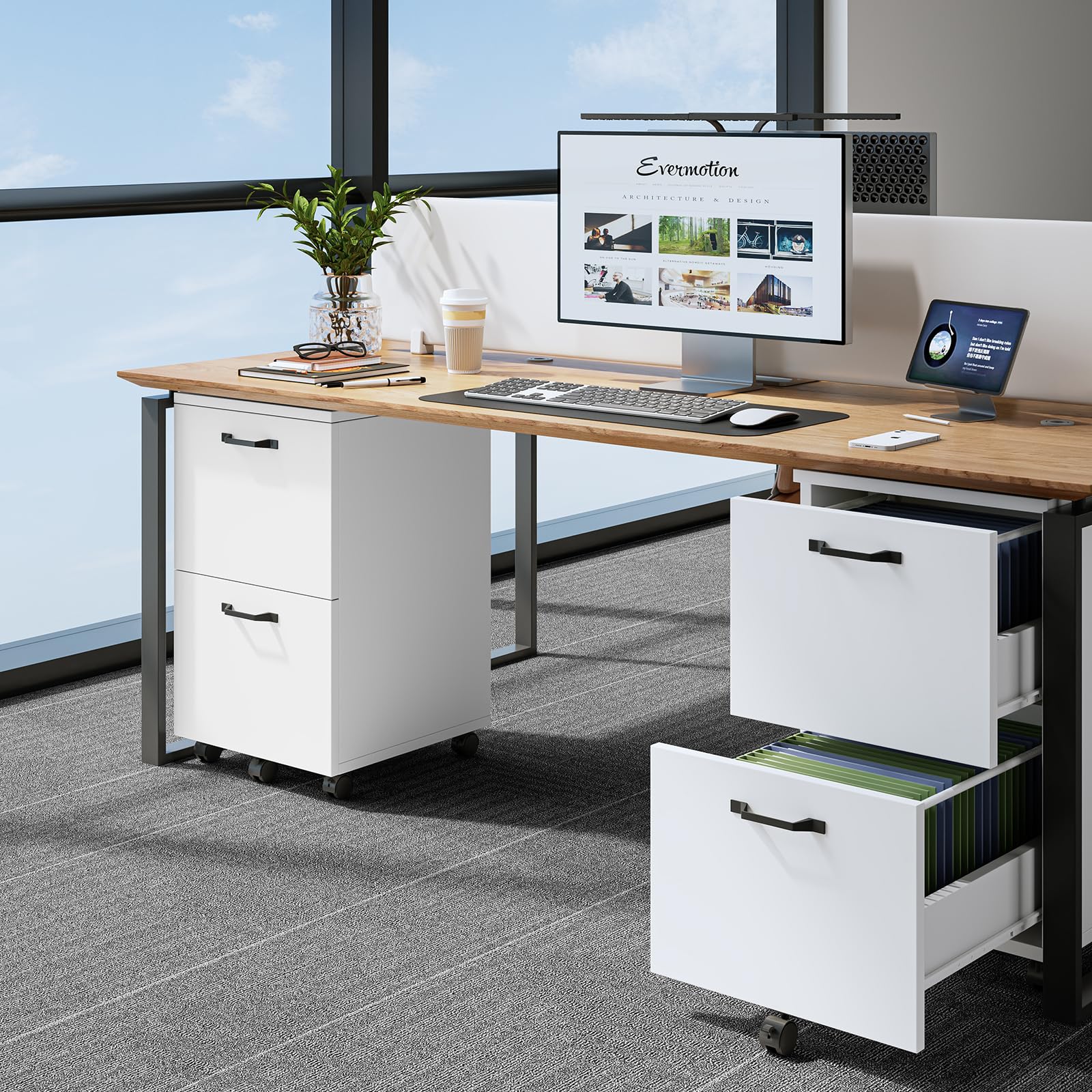 2-Drawer Rolling File Cabinet with Printer Stand